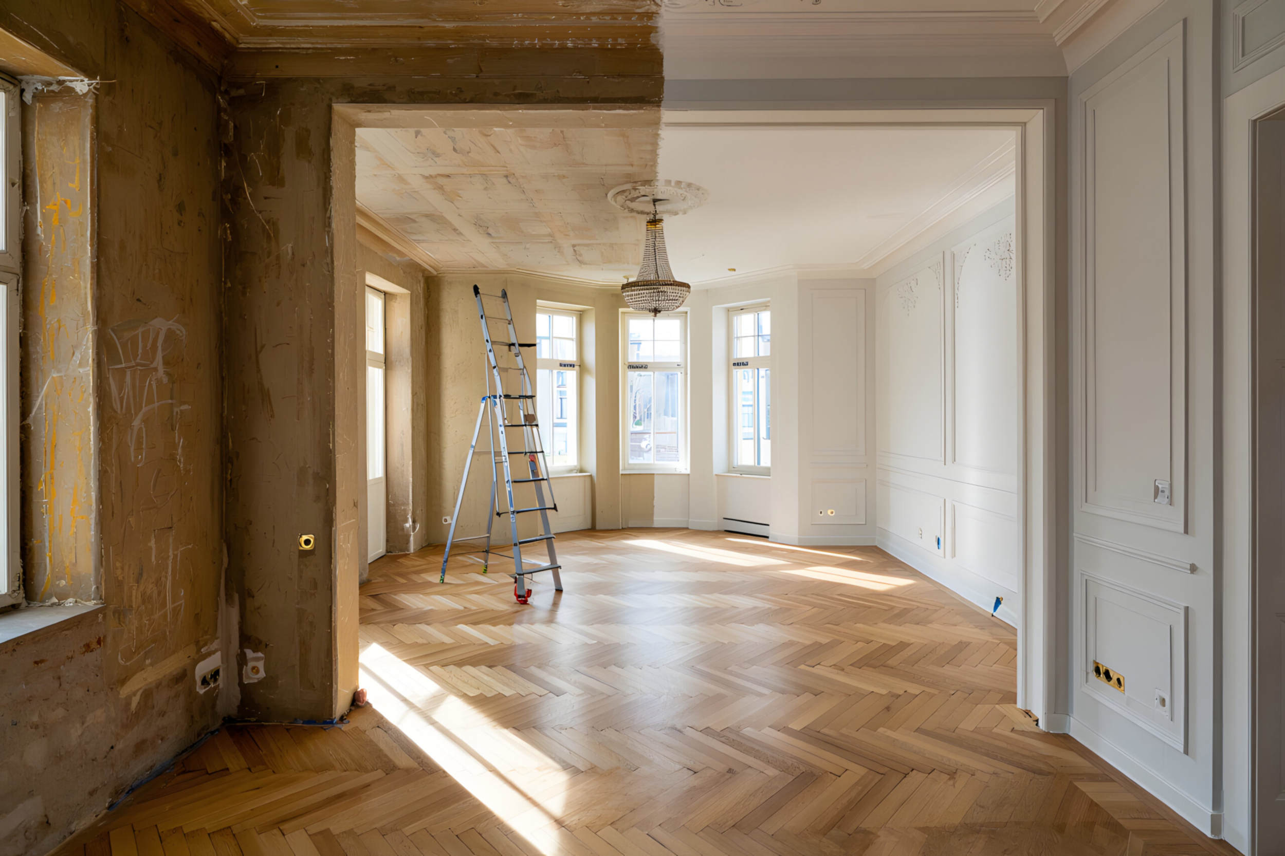 Half Renovated Room Showing Before and After